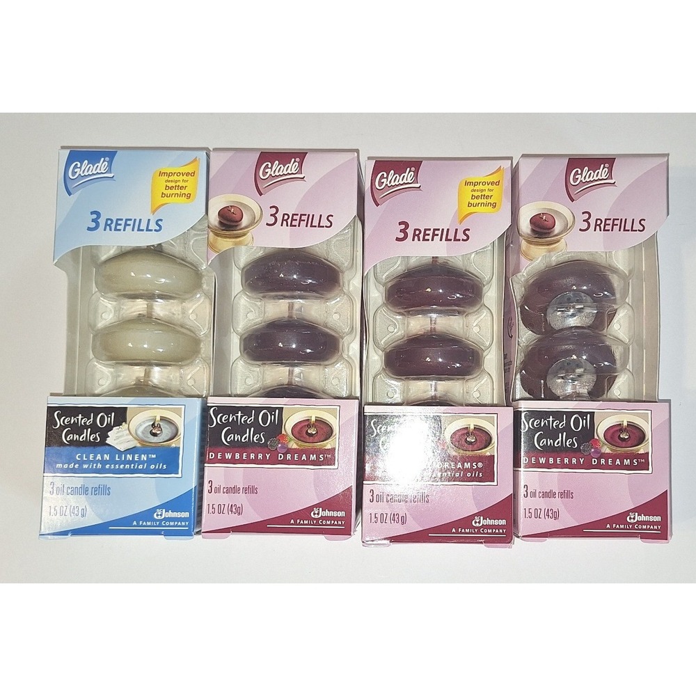 Glade Scented Oil‎ Candle Refills Lot of 4 Dewberry Dreams Clean Linen 12 Total